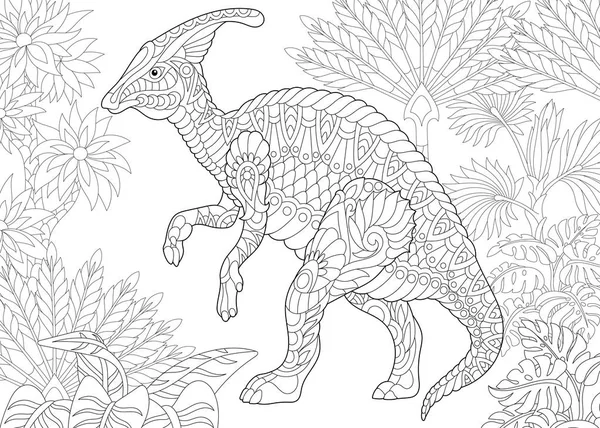 Dinosaurio hadrosáurido zentangle — Archivo Imágenes Vectoriales