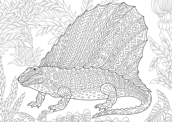 Zentangle dimetrodon dinozor — Stok Vektör