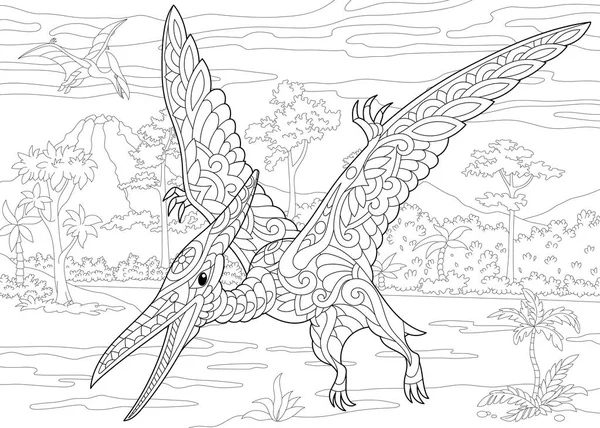 Stock vector zentangle pterodactyl dinosaur