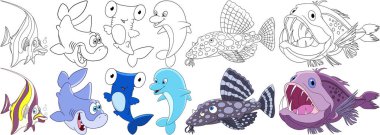 cartoon underwater animals set clipart