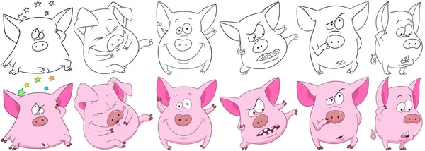 Conjunto de porcos desenhos animados — Vetor de Stock