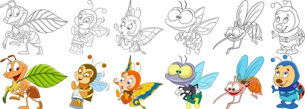 Conjunto de insetos desenhos animados —  Vetores de Stock