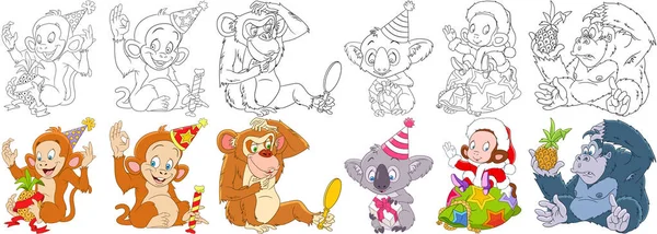 Jeu de singes de bande dessinée — Image vectorielle