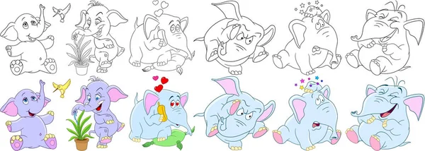 Juego de elefantes de dibujos animados — Archivo Imágenes Vectoriales