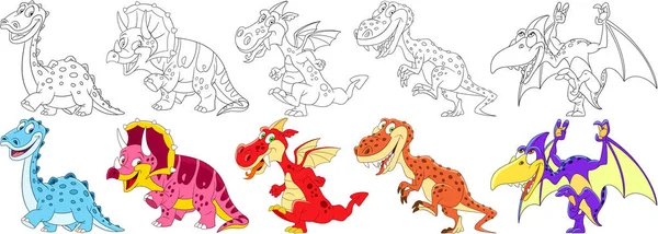 Conjunto de dinossauros dos desenhos animados — Vetor de Stock