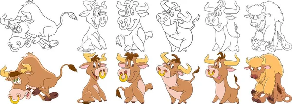 Conjunto de toros de dibujos animados — Vector de stock