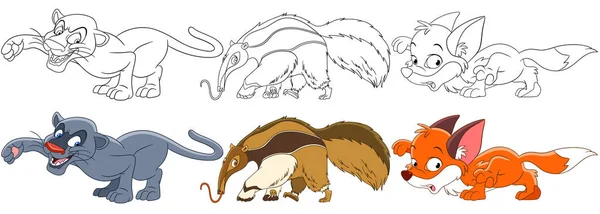 Dibujos animados animales depredadores conjunto — Vector de stock