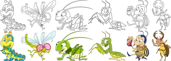 Juego de insectos de dibujos animados — Archivo Imágenes Vectoriales