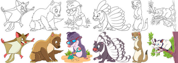 cartoon fluffy animals set