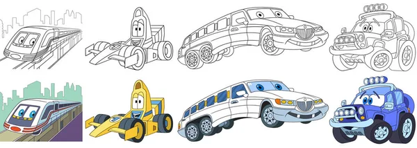 Dibujos animados coches rápidos conjunto — Vector de stock