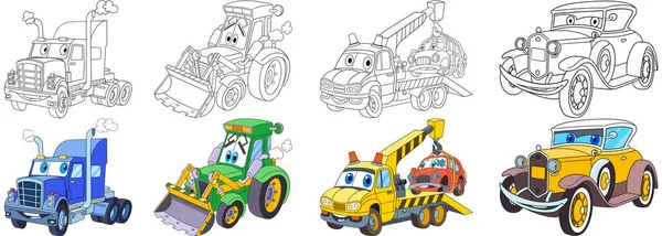 Cartoon heavy cars set — Stock Vector