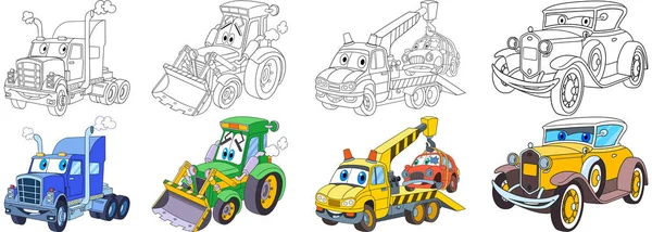 Dibujos animados coches pesados conjunto — Vector de stock