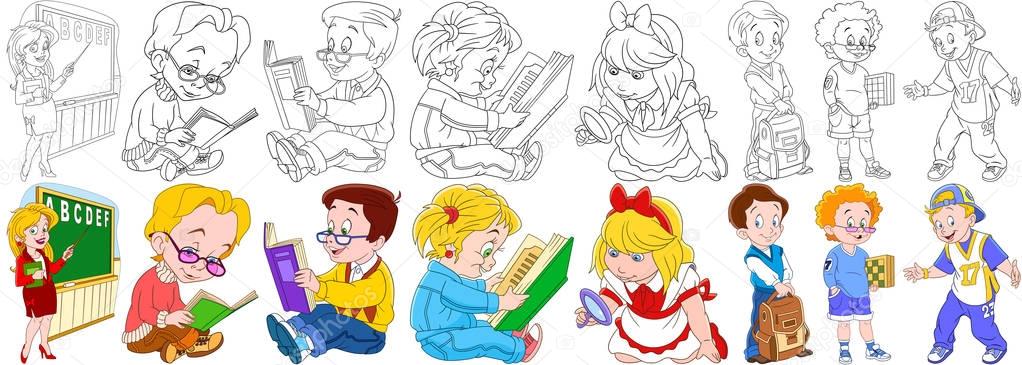 cartoon school education set