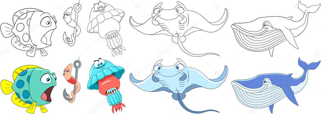 cartoon underwater animals set