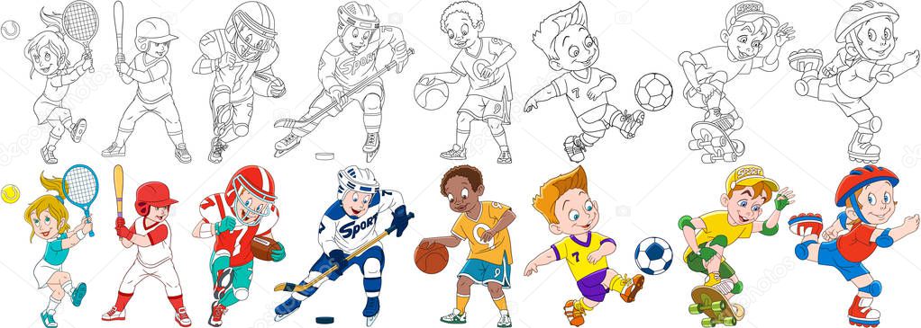 cartoon sportive children set