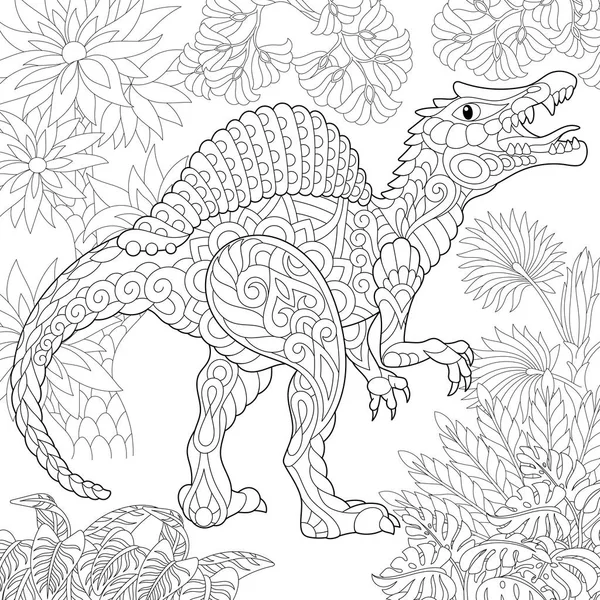 Dinosauro spinosauro a zentangolo — Vettoriale Stock