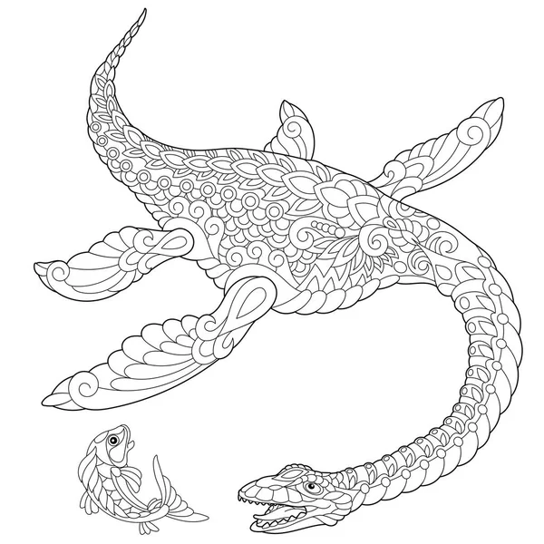 Zentangle plesiosaurus dinosaur — 图库矢量图片