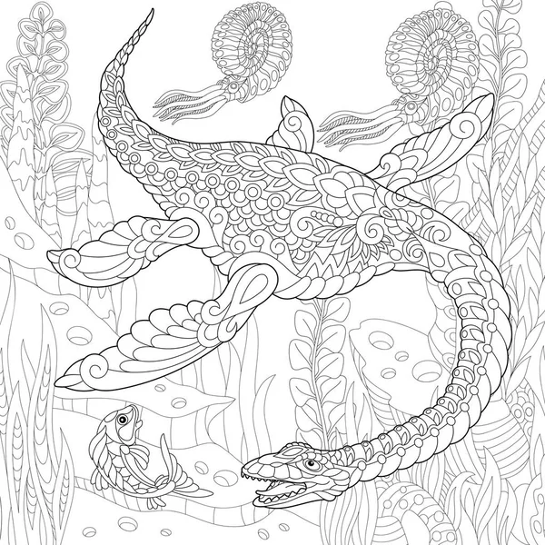 Zentangle plesiosaurus dinosaurier — Stockvektor