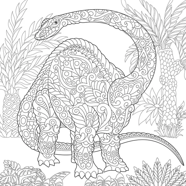 Zentangle brontosaurus dinosaurie — Stock vektor