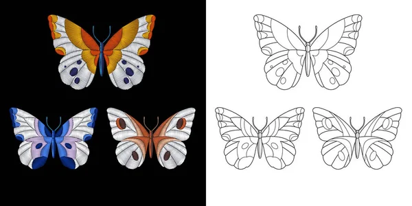 Embroidery butterfly design — Stock Vector