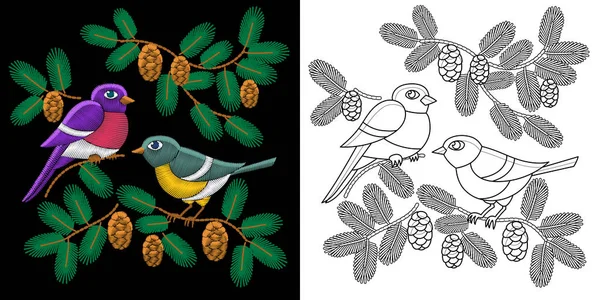 Desenho de pássaros bordados —  Vetores de Stock