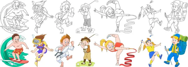 Dibujos animados niños deportivos conjunto — Vector de stock