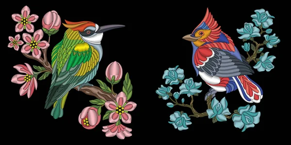 Diseño de las aves bordadas — Archivo Imágenes Vectoriales