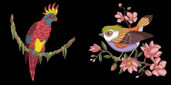 Diseño de las aves bordadas — Vector de stock