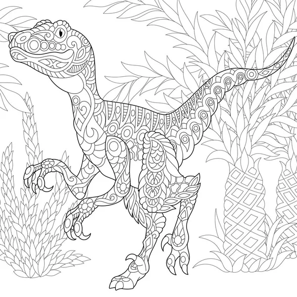 Dinosauro velociraptor zentangle — Vettoriale Stock
