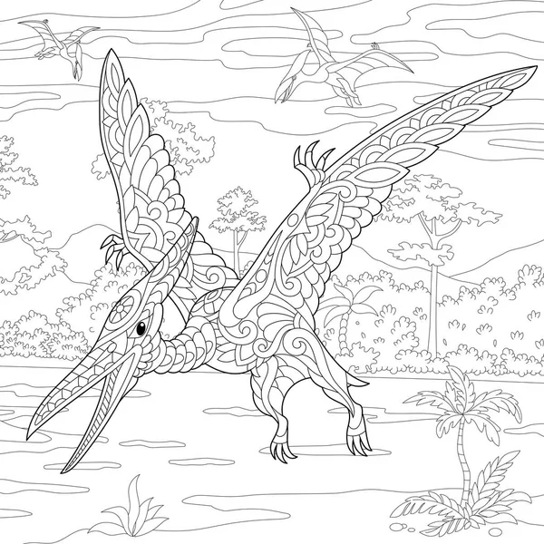 Zentangle szárnyas gyík dinoszaurusz — Stock Vector