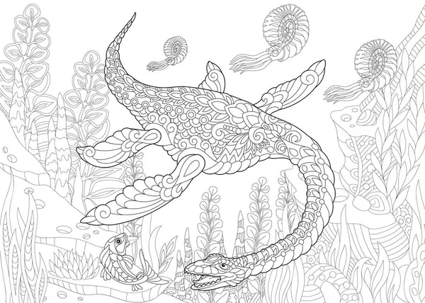 Zentangle plesiosaurus dinosaur — Διανυσματικό Αρχείο