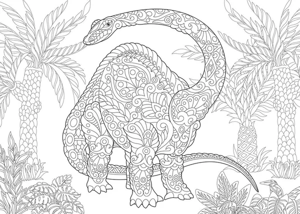 Dinosaurio zentangle brontosaurus — Vector de stock