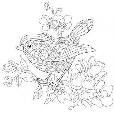 Stilize Zentangle serçe kuş