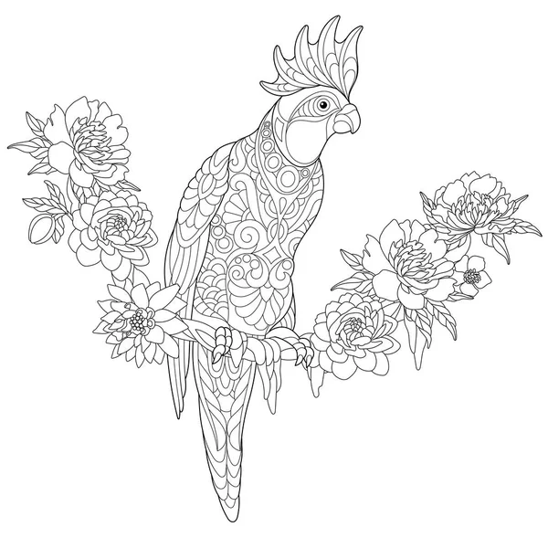 Zentangle 程式化的凤头鹦鹉鹦鹉 — 图库矢量图片