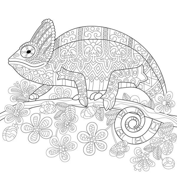 Lagarto camaleón estilizado Zentangle — Vector de stock