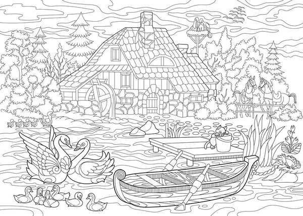 Paysage rural stylisé Zentangle — Image vectorielle