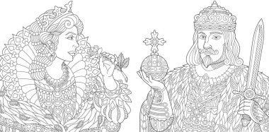 Zentangle stilize Kral ve Kraliçe