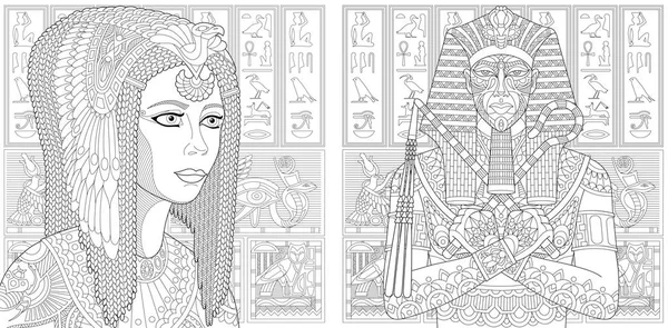 Zentangle pharaoh and Cleopatra queen — Stock Vector
