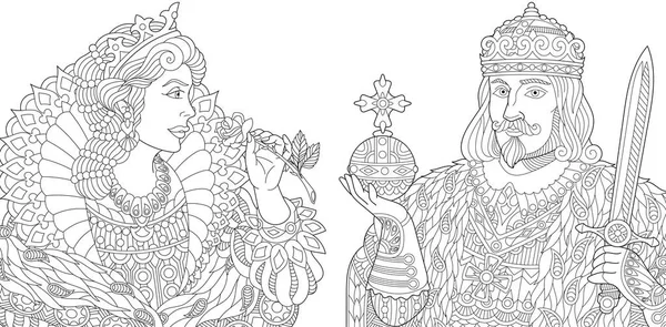 Zentangle rey y reina estilizados — Vector de stock