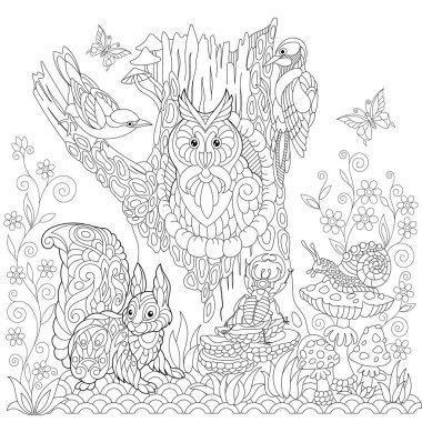 Stilize Zentangle orman manzara