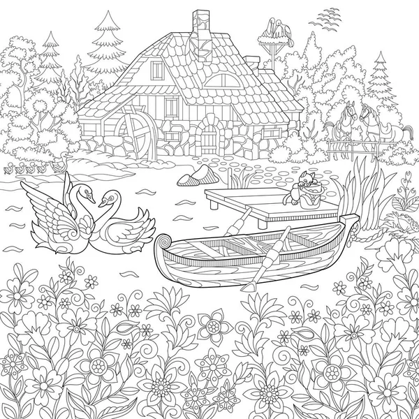 Stilize Zentangle kırsal manzara