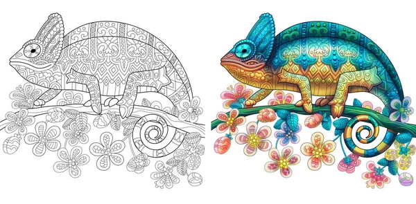 Lézard caméléon stylisé Zentangle — Image vectorielle