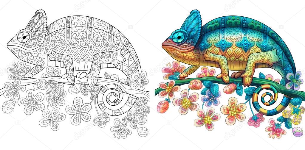 Zentangle stylized chameleon lizard