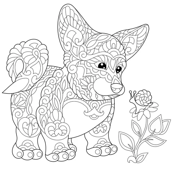 Zentangle stylized Welsh corgi puppy — стоковый вектор