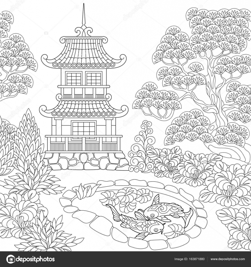 Zentangle Gestileerde Pagode Stockvector Sybirko 163871880