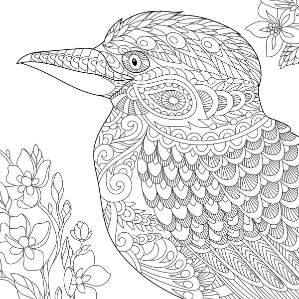 Zentangle estilizado pájaro kookaburra — Vector de stock
