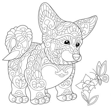 Stilize Zentangle Galce corgi köpek yavrusu