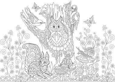 Stilize Zentangle orman hayvanları