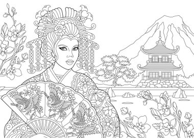 Zentangle stilize geyşa kadın