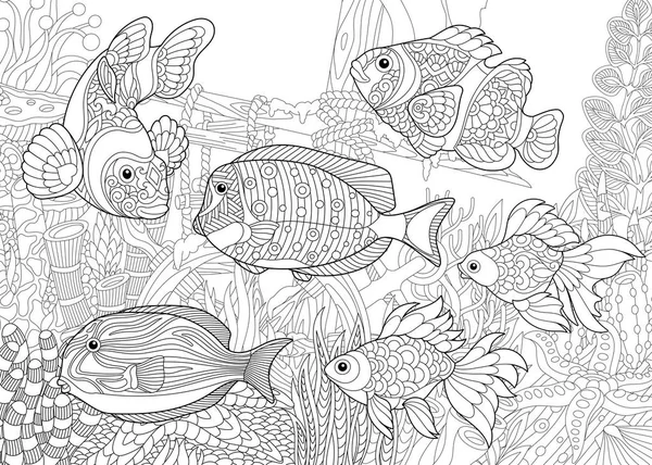 Zentangle stilisierte Unterwasserwelt — Stockvektor